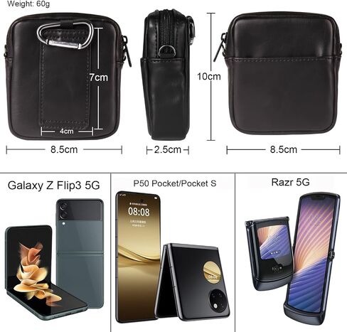 حزام الهاتف المحمول مقطع حزام حافظة من الجلد الأسود متوافق مع Samsung Galaxy Z Flip 6/5/4/3/Z Flip/Motorola Razr 50/40 CASE ، حقيبة Crossbody الكتف المتوافقة مع Huawei P50 Pocket/Pocket S in Kuwait