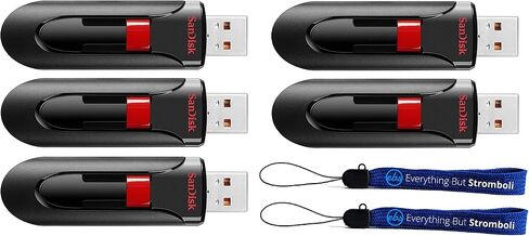 Mandisk Cruzer Glide USB Flash Drive 256GB (5 Pack) 2.0 PEN Drive لأجهزة الكمبيوتر أو أجهزة الكمبيوتر المحمولة مع PORT-A PORT (SDCZ60-256G-B35) مع (2) كل شيء باستثناء Stromboli Lanyards in Kuwait