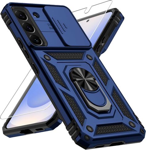 Weycolor for Samsung Galaxy S22 Case with Camera Lens Cover, HD Screen Protector, 10 FT Military Grade Drop Protection, Magnetic Ring Holder Kickstand Protective Phone Case, Navy Blue in Kuwait