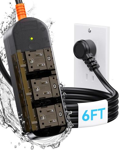 IPX6 Outdoor Power Strip Weatherproof, Surge Protector with 6FT Extension Cord 3 Outlets, Waterproof Power Strip 1875W Overload Protection for Kitchen Patio Christmas Lights, Clear Black in Saudi Arabia