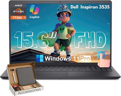 Dell Inspiron 15 3535 Touchscreen Laptop for Business- AMD Ryzen 7 7730U, 15.6" FHD IPS Display, Windows 11 Pro, Wi-Fi 6, Numeric Keypad, HDMI, Webcam, w/Accessories (64GB DDR4 RAM, 2TB SSD) in Saudi Arabia