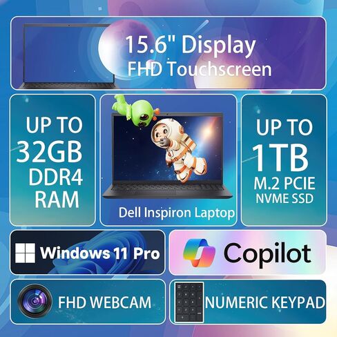 Dell Inspiron 15 3535 Touchscreen Laptop for Business- AMD Ryzen 7 7730U, 15.6" FHD IPS Display, Windows 11 Pro, Wi-Fi 6, Numeric Keypad, HDMI, Webcam, w/Accessories (64GB DDR4 RAM, 2TB SSD) in Saudi Arabia