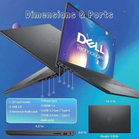 Dell Inspiron 15 3535 Touchscreen Laptop for Business- AMD Ryzen 7 7730U, 15.6" FHD IPS Display, Windows 11 Pro, Wi-Fi 6, Numeric Keypad, HDMI, Webcam, w/Accessories (64GB DDR4 RAM, 2TB SSD) in Saudi Arabia