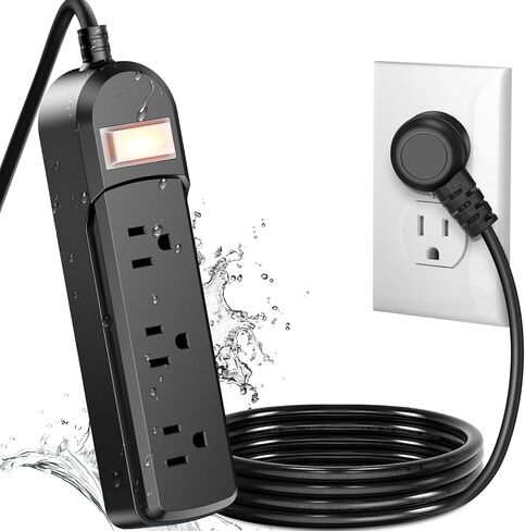 IPX6 Outdoor Power Strip Weatherproof, Surge Protector with 6FT Extension Cord 3 Outlets, Waterproof Power Strip 1875W Overload Protection for Kitchen Patio Christmas Lights, Clear Black in Saudi Arabia