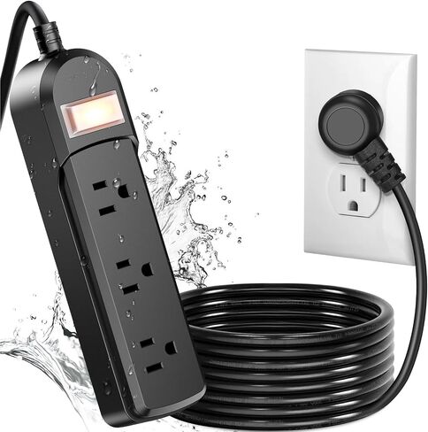 IPX6 Outdoor Power Strip Weatherproof, Surge Protector with 6FT Extension Cord 3 Outlets, Waterproof Power Strip 1875W Overload Protection for Kitchen Patio Christmas Lights, Clear Black in Saudi Arabia