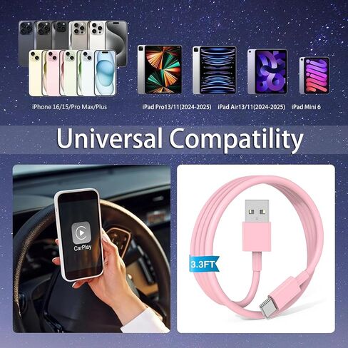 USB A to USB C Cable Cable Accessories iPhone 16 Pro Charger Cord Type C Fast C Charging for iPhone 17 Air 15 Pro Max 16 Plus/16E ، iPad Air 13/11 ، Samsung Galaxy Z Flip 7/6/5/4/z fold SE/A16/A15 (3ft) in Kuwait