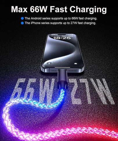 Car Carplay Cable for iPhone 16 15 Pro Max Plus, 3.3ft RGB Light Up USB A to Type C Carplay Charger Cable, LED Colorful Gradual USB C Fast Charging Cord for iPhone, iPad Pro/Air/Mini, Samsung More in Saudi Arabia
