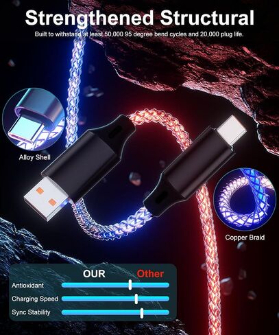 Car Carplay Cable for iPhone 16 15 Pro Max Plus, 3.3ft RGB Light Up USB A to Type C Carplay Charger Cable, LED Colorful Gradual USB C Fast Charging Cord for iPhone, iPad Pro/Air/Mini, Samsung More in Saudi Arabia