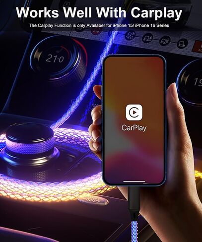 Car Carplay Cable for iPhone 16 15 Pro Max Plus, 3.3ft RGB Light Up USB A to Type C Carplay Charger Cable, LED Colorful Gradual USB C Fast Charging Cord for iPhone, iPad Pro/Air/Mini, Samsung More in Saudi Arabia