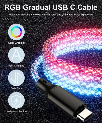 Car Carplay Cable for iPhone 16 15 Pro Max Plus, 3.3ft RGB Light Up USB A to Type C Carplay Charger Cable, LED Colorful Gradual USB C Fast Charging Cord for iPhone, iPad Pro/Air/Mini, Samsung More in Saudi Arabia