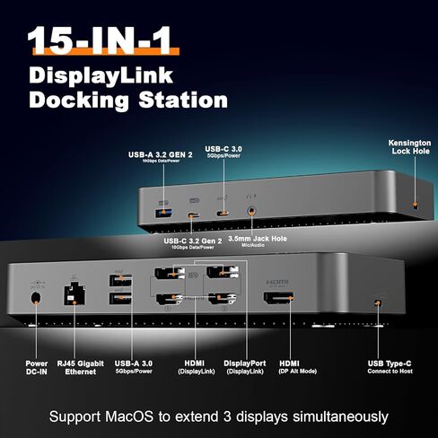 شاشة مزدوجة محطة الاقتران للكمبيوتر المحمول HDMI، محول USB C العالمي ثلاثي العرض لجهاز MacBook Pro Air، أجهزة الكمبيوتر المحمول Windows Type C in Kuwait