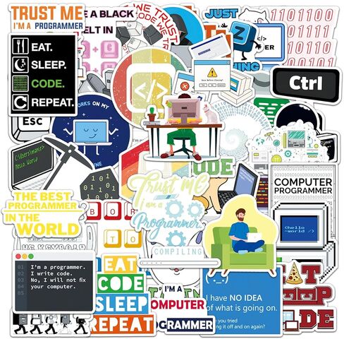 50pcs ملصقات كمبيوتر مضحكة شارات الكمبيوتر المحمول الإبداعية للمبرمجين تكنولوجيا المعلومات المبرمجي المبرمجين رائعين لزجاجات المياه المجلات وديكور محطات العمل in Kuwait