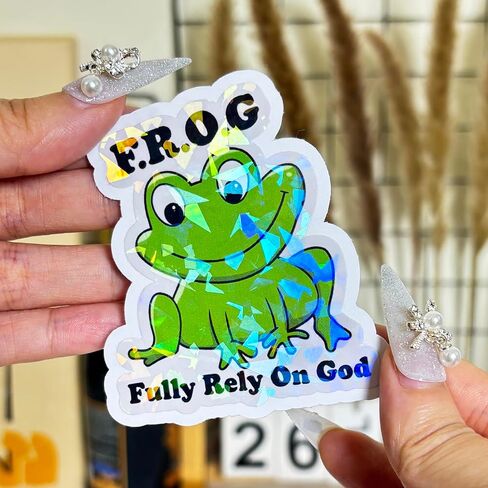 3pcs تعتمد تمامًا على ملصق God Frog Confludy مسيحيًا يعتمد تمامًا على ملصقات الله اللطيفة اللطيفة ملصقات هدية ضفدع الهدايا الحيوانية بصمات الكتاب المقدس الديني لسيارة الكمبيوتر المحمول القبعة الصلبة 3 "x3" (F1) in Saudi Arabia