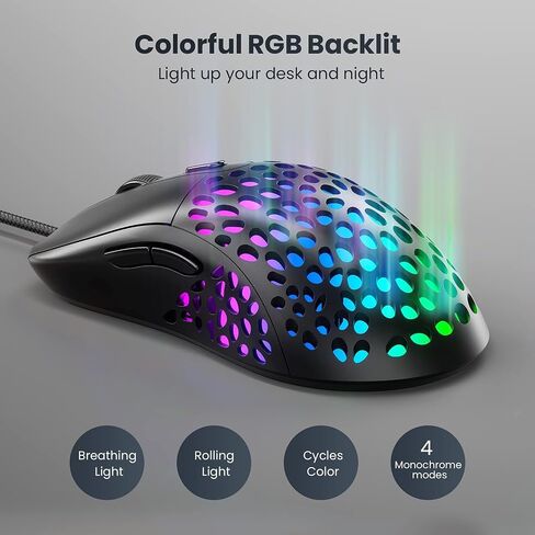 Blade Hawks RGB Gaming Mouse Wired, 60 g Ultra-Lightweight Honeycomb Computer Mice,Gaming Mouse with 6 Function Buttons,7 Backlight,6400 Adjustable DPI for Windows PC & Laptop Gamers in Saudi Arabia
