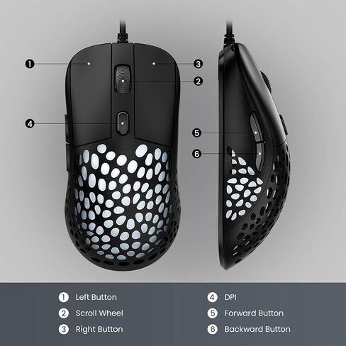 Blade Hawks RGB Gaming Mouse Wired, 60 g Ultra-Lightweight Honeycomb Computer Mice,Gaming Mouse with 6 Function Buttons,7 Backlight,6400 Adjustable DPI for Windows PC & Laptop Gamers in Saudi Arabia