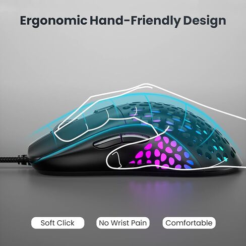 Blade Hawks RGB Gaming Mouse Wired, 60 g Ultra-Lightweight Honeycomb Computer Mice,Gaming Mouse with 6 Function Buttons,7 Backlight,6400 Adjustable DPI for Windows PC & Laptop Gamers in Saudi Arabia