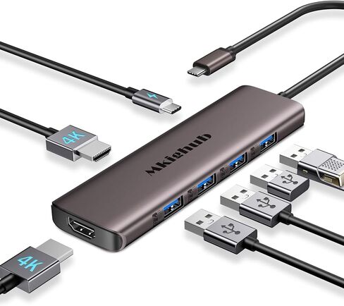 Docking Station USB C to Dual HDMI Adapter, 7 in 1 Hub Monitors with 4K 30Hz 2 Port 100W PD 3.0 2.0, Multi Monitor Adapter for Laptop MacBook Pro M1 Dell HP Surface Lenovo Grey in Saudi Arabia