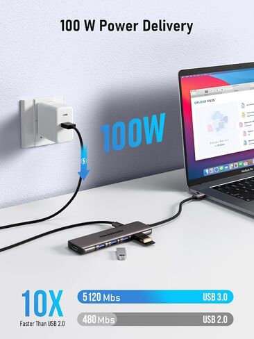 Docking Station USB C to Dual HDMI Adapter, 7 in 1 Hub Monitors with 4K 30Hz 2 Port 100W PD 3.0 2.0, Multi Monitor Adapter for Laptop MacBook Pro M1 Dell HP Surface Lenovo Grey in Saudi Arabia