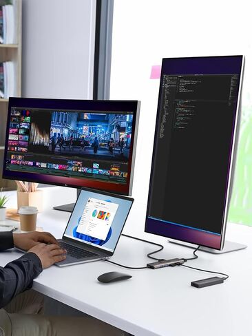 Docking Station USB C to Dual HDMI Adapter, 7 in 1 Hub Monitors with 4K 30Hz 2 Port 100W PD 3.0 2.0, Multi Monitor Adapter for Laptop MacBook Pro M1 Dell HP Surface Lenovo Grey in Saudi Arabia