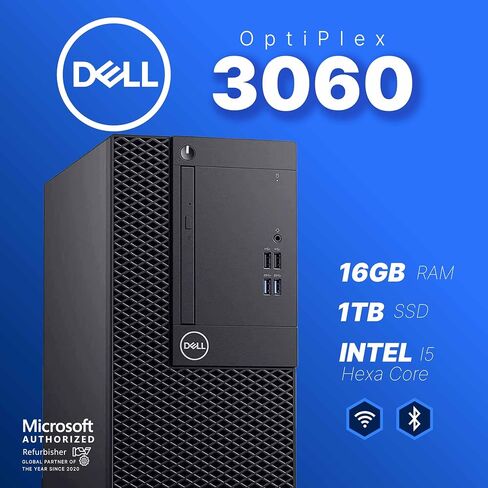 Dell Optiplex 3060 Tower PC | Intel Core i5-8500 | 16 جيجابايت ذاكرة الوصول العشوائي | 1TB SSD | Quadro P620 | Windows 11 Pro | AX200 wifi 6 + بلوتوث | لوحة مفاتيح Periphio والماوس | 24 "شاشة عالية الدقة تم تجديدها (متجدد) in Kuwait