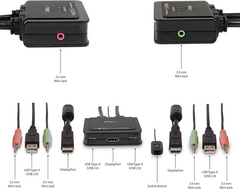 StarTech.com 2 Port DisplayPort Cable KVM Switch with Audio & Remote Control - 2560x1600 @60Hz- USB Powered - Dual Port DP USB KVM Switch (SV211DPUA),Black in Saudi Arabia