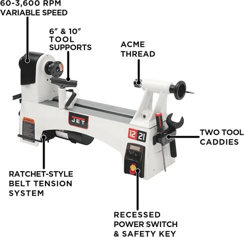 JET JWL-1221VS, 12" x 21" Wood Lathe, Variable Speed, 1Ph 115V (719200) in Saudi Arabia