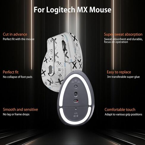 شريط قبضة الماوس ل Logitech MX العمودي ، الحواف المنحنية مدونة الزلاجات ، أقدام ، أقدام ، طقم ترقية الفئران المهنية المقاومة للعرق (لوحة القدم + شريط قبضة الماوس الأبيض) in Kuwait