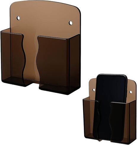 2 Pcs Wall Mounted Phone Holder Self Adhesive Phone Stand Holder with Charging Hole Cradle Bedside Organizer Remote Control Storage Box Compatible with Phones and Android Smartphone in Saudi Arabia
