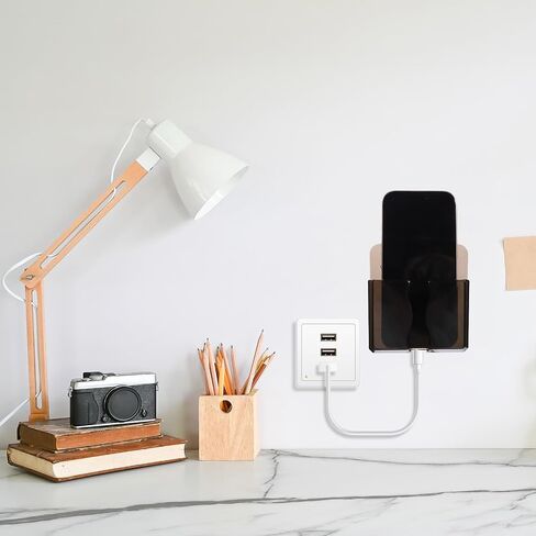 2 Pcs Wall Mounted Phone Holder Self Adhesive Phone Stand Holder with Charging Hole Cradle Bedside Organizer Remote Control Storage Box Compatible with Phones and Android Smartphone in Saudi Arabia