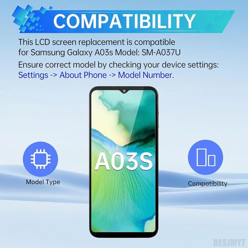 for Samsung Galaxy A03s Screen Replacement with Frame - LCD Display Touch Digitizer Full Assembly Fix Glass with Repair Tools Kit SM-A037U in Kuwait