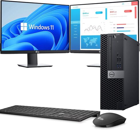 Dell Optiplex 5070 كمبيوتر سطح المكتب PC Intel Core I7-9700 (8 cors) ، 16 جيجابايت من ذاكرة الوصول العشوائي DDR4 ، 512 جيجا بايت SSD ، 2 × 2 × 22 شاشات LED ، WiFi ، Wireless KB & Mouse ، Windows 11 Pro (Renefed) in Kuwait