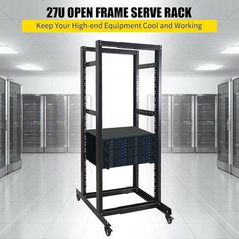 27U Server Rack Open Frame Rack 19" Server/Audio Network Equipment Rack 23.5" Deep Cold Rolled Steel with Casters for AV Gear and Network Servers (27U) in Kuwait