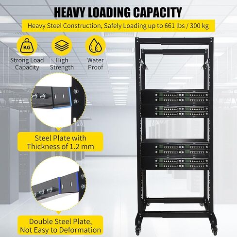 27U Server Rack Open Frame Rack 19" Server/Audio Network Equipment Rack 23.5" Deep Cold Rolled Steel with Casters for AV Gear and Network Servers (27U) in Kuwait