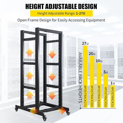 27U Server Rack Open Frame Rack 19" Server/Audio Network Equipment Rack 23.5" Deep Cold Rolled Steel with Casters for AV Gear and Network Servers (27U) in Kuwait