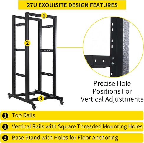 27U Server Rack Open Frame Rack 19" Server/Audio Network Equipment Rack 23.5" Deep Cold Rolled Steel with Casters for AV Gear and Network Servers (27U) in Kuwait
