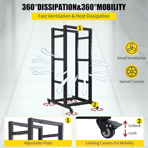 27U Server Rack Open Frame Rack 19" Server/Audio Network Equipment Rack 23.5" Deep Cold Rolled Steel with Casters for AV Gear and Network Servers (27U) in Kuwait