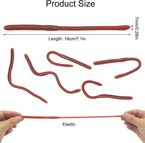 30pcs 7.1inch ناعمة الديدان الأرضية Faux LifeLike مطاطية مطاطية اللعب ديدان الأرض ، وديدان البلاستي in Kuwait