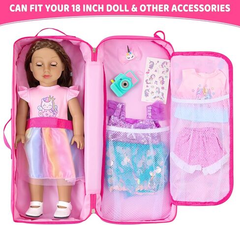 18INDC 7 Items 18 Inch Dolls Bag Carrier Set and Doll Accessories Including 18 Inch Doll Clothes, Sticker, Butterfly Hairpin, Bracelet and Toy Dog for 18 Inch Doll in Kuwait