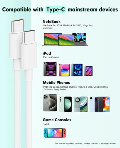 كابل USB C إلى USB C ، 60W USB Type C Cable Fast Charging Cable (3ft ، 2pack) for iPhone 16 15 Series ، for Samsung S25/S24/23 ، لـ iPad Pro Air ، لـ MacBook Pro والمزيد in Saudi Arabia