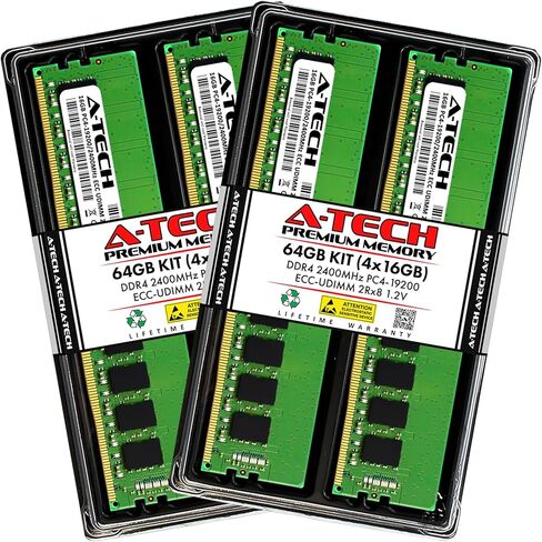 A -Tech 64GB Kit (4x16gb) ذاكرة ذاكرة ذاكرة HP Z240 - DDR4 2400MHz PC4-19200 ECC UDIMM 2RX8 1.2V - Server in Kuwait