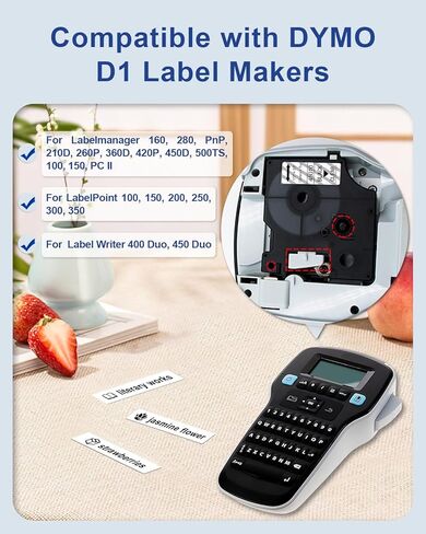 Lonitul 2 PK D1 Label Tape 45021 Compatible for Dymo D1 Labels White on Black 12mm 1/2 Inch x 23 Ft, D1 Label Maker Refills for Dymo LabelManager 160 280 210D 360D 450D 420D COLORPOP PnP in Kuwait