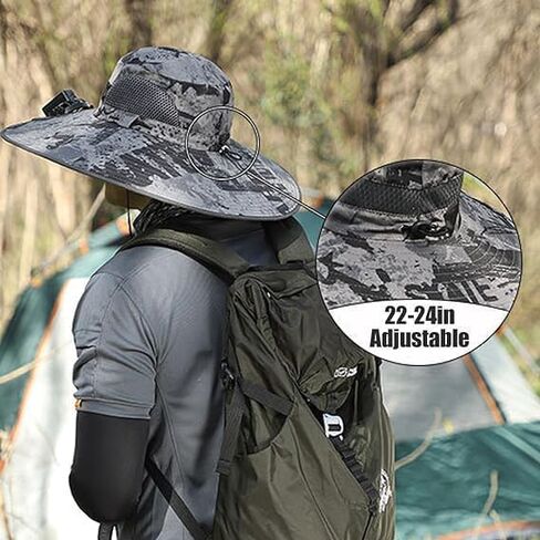 Solar Hat with Fan, Outdoor Wide Brim Solar Fan Outdoor Fishing Hat, Detachable and USB Rechargeable Fan, 3 Speed Adjustable Fan Hat. Black in Saudi Arabia