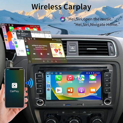 for Volkswagen Golf Jetta Beetle Passat Seat Polo Car Stereo with Wireless Carplay Android Auto, 7-inch Car Radio IPS Touch Screen with Bluetooth FM AM DSP HiFi Function in Saudi Arabia