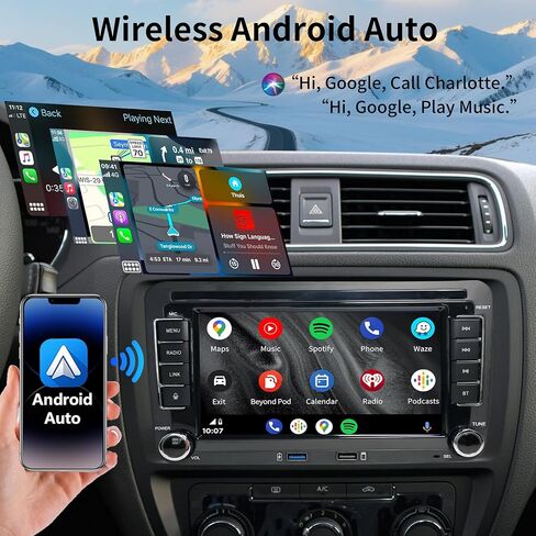 for Volkswagen Golf Jetta Beetle Passat Seat Polo Car Stereo with Wireless Carplay Android Auto, 7-inch Car Radio IPS Touch Screen with Bluetooth FM AM DSP HiFi Function in Saudi Arabia