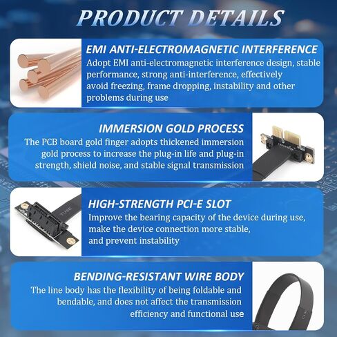 PCI-E 3.0 Riser Cable PCIe Extension Cable for Graphics X1 to X1/ M to F/90° to 90° for M.2/ WiFi/Network/USB/Sound Cards PCIe 3.0 X1 Riser Cable Accessories Reparation Parts(100mm) in Saudi Arabia