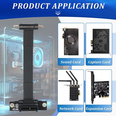 PCI-E 3.0 Riser Cable PCIe Extension Cable for Graphics X1 to X1/ M to F/90° to 90° for M.2/ WiFi/Network/USB/Sound Cards PCIe 3.0 X1 Riser Cable Accessories Reparation Parts(100mm) in Saudi Arabia