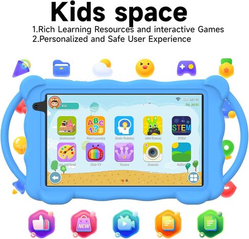 Kids Tablet 7 بوصة Android 14.0 لطفل صغير ، 4 جيجابايت ذاكرة الوصول العشوائي 32GB ROM Bluetooth IPS شاشة Google Play YouTube Parental Control Dual Campar in Saudi Arabia
