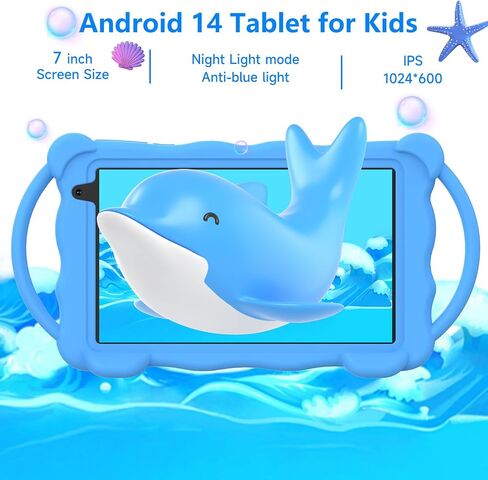 Kids Tablet 7 بوصة Android 14.0 لطفل صغير ، 4 جيجابايت ذاكرة الوصول العشوائي 32GB ROM Bluetooth IPS شاشة Google Play YouTube Parental Control Dual Campar in Saudi Arabia