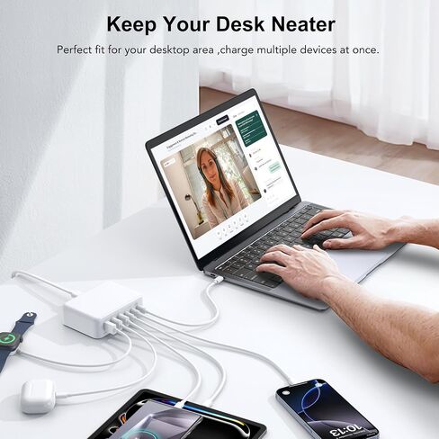 USB C Fast Charger Block 6 Ports Wall Charger 165W GaN Charging Station with PD USB C 65W Laptop Charger Compatible with iPhone 15 14 Pro Max, iPad Pro, Galaxy S24/23, MacBook Pro/Air Steam Deck in Saudi Arabia