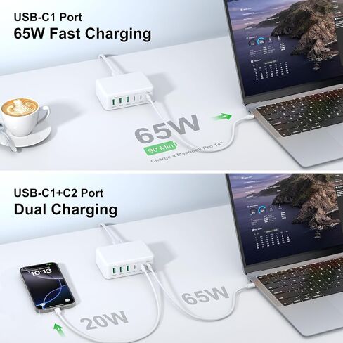 USB C Fast Charger Block 6 Ports Wall Charger 165W GaN Charging Station with PD USB C 65W Laptop Charger Compatible with iPhone 15 14 Pro Max, iPad Pro, Galaxy S24/23, MacBook Pro/Air Steam Deck in Saudi Arabia